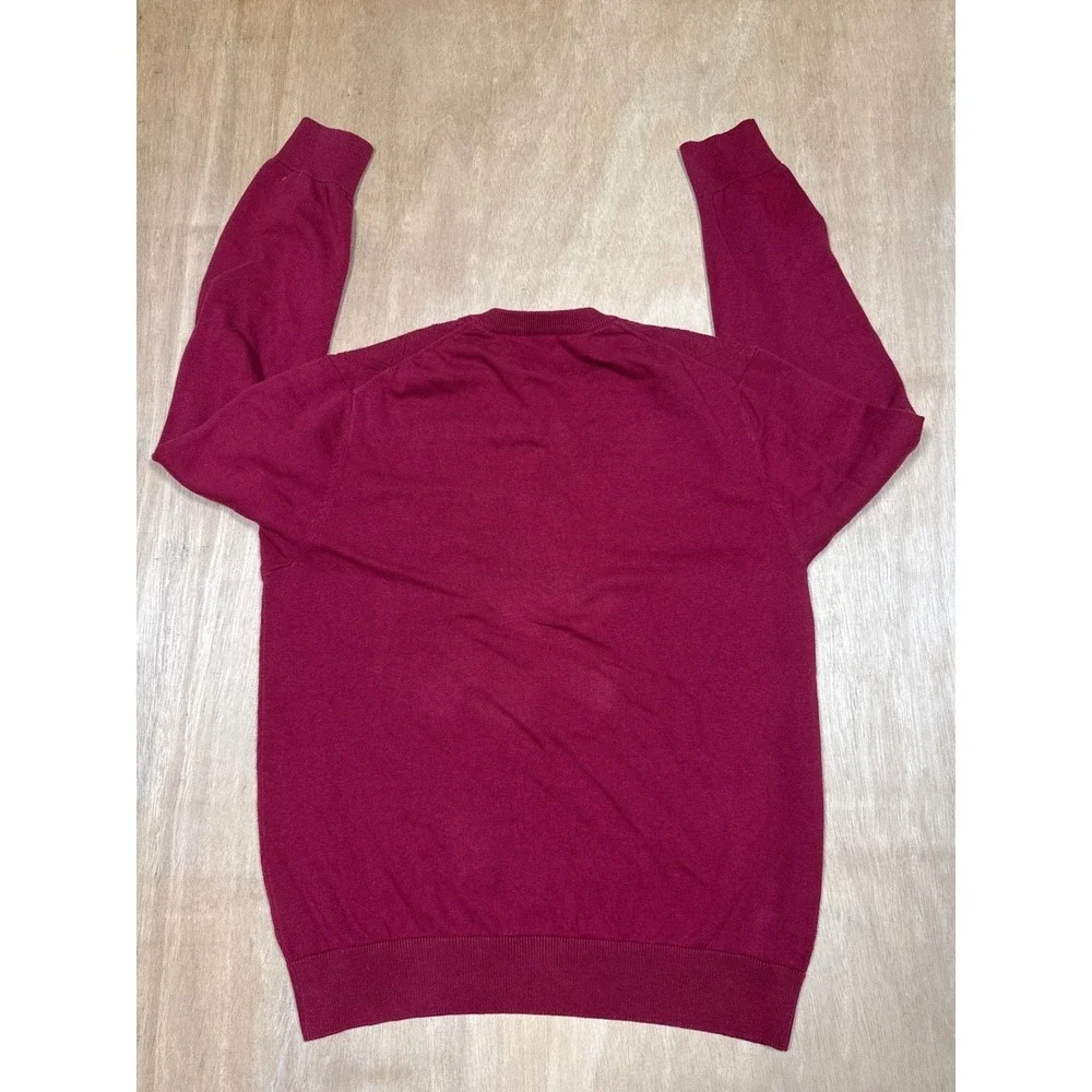 Saddlebred Mens V Neck Argyle Sweater Burgundy Size Medium 100 Cotton